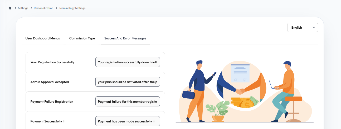 Terminology Settings Messages